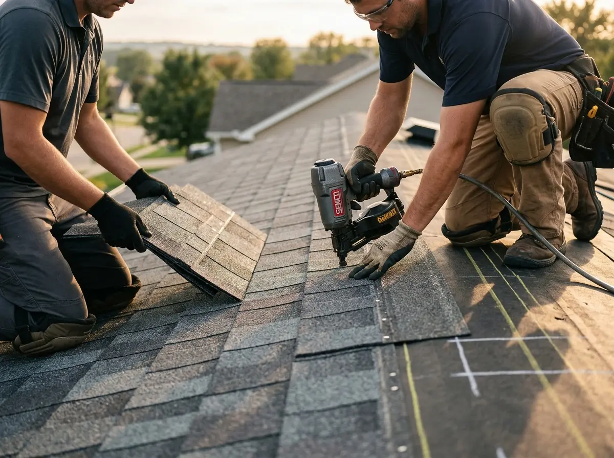 Professional roofer working on a residential roof in Hamptonburgh